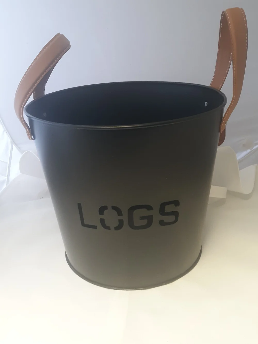 New $90 Metal And Leather fireplace LOG Holder..modern